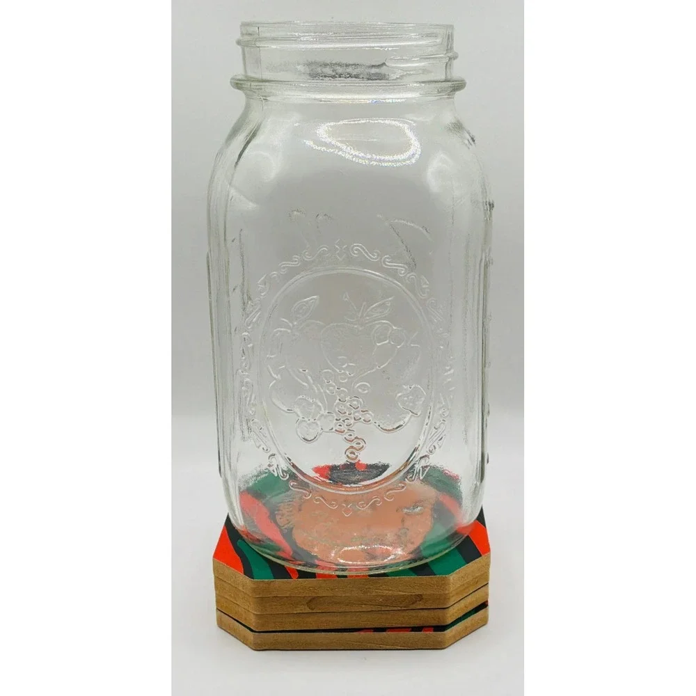 Vintage Ball Mason Jar Clear 32oz Quart Fruit Embossed with Ring Band